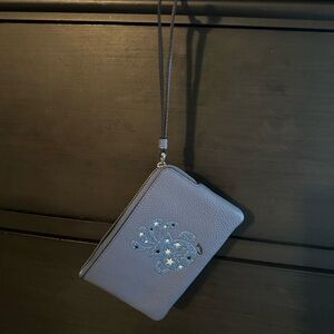 Coach Aquarius Blue Wristlet with Embroidered Design